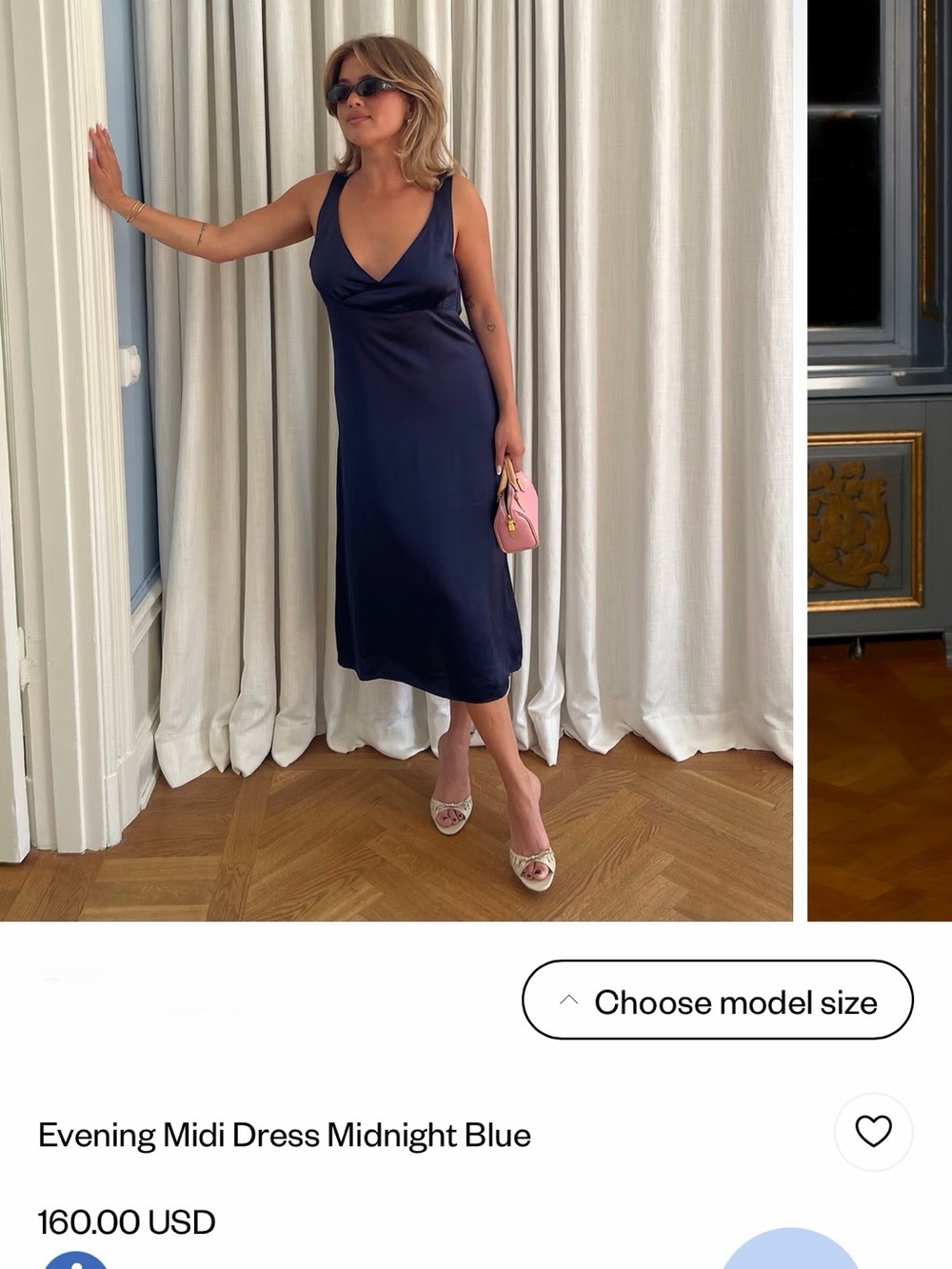 Djerf Avenue Navy Satin Slip Midi Dress